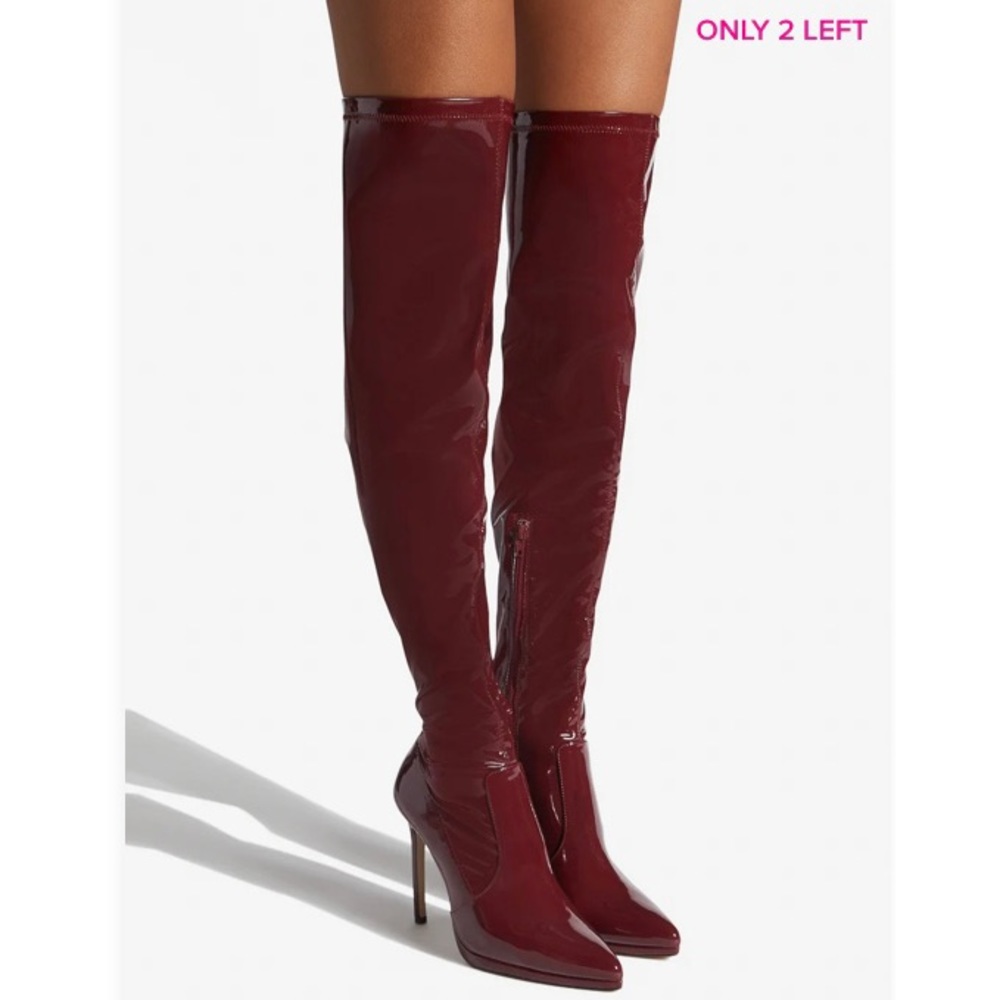 New Burgundy Thigh-High boot. Available in size 8
